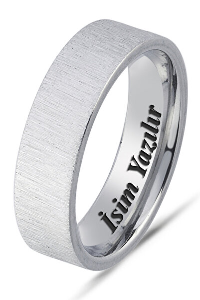 Takı Dükkanı Kişiye Özel İsim Tarih Yazılı 6mm Mat Fırçalanmış Düz Unisex Çel...