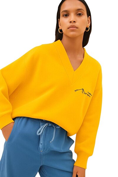 DM DOLCE MORE SWEATSHIRT UNISEX CU DECOLTEU IN V CU IMPRIMARE MUNTE