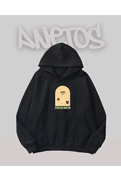 Anetos سويت شيرت أسود مطبوع من الأمام بتصميم إسبريسو مارتيني