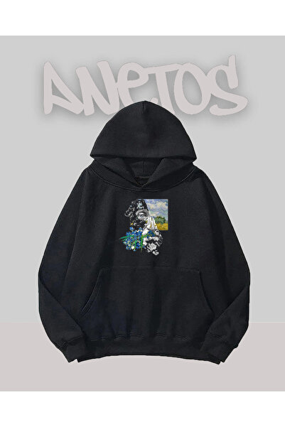 Anetos Design sculptural de flori negru față cu imprimeu Swea tricou