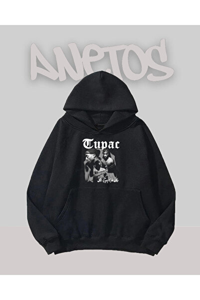 Anetos Tupac 2 Design Negru Față cu imprimeu Swea tricou