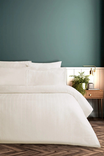 Pierre Cardin Striped Satin Duvet Cover Set - Double Voyage Cream