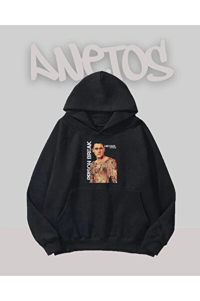 Anetos Φούτερ Prison Break 3 Design Μαύρο Μπροστινό με τύπωμα