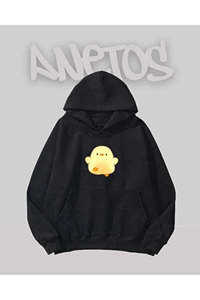 Anetos سويت شيرت أسود مطبوع من الأمام بتصميم Civciv