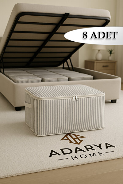ADARYA HOME 8’li Antrasit Çizgili Baza Altı Çekyat Hurç 60×40×22 cm