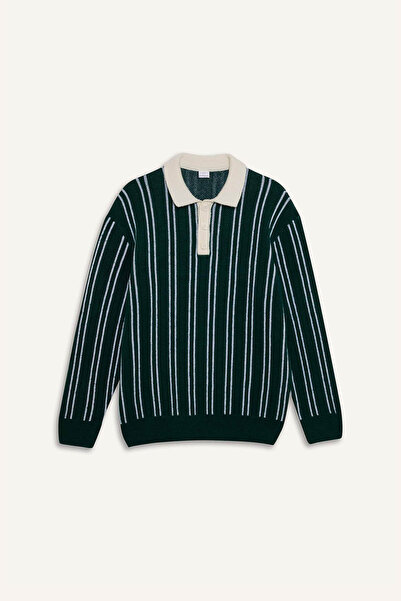 DeFacto سترة تريكو مخططة بياقة بولو من Relax Fit E8400AX24WN