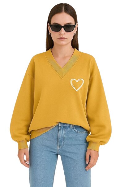 DM DOLCE MORE SWEATSHIRT UNISEX CU DECOLTEU IN V CU IMPRIMARE IN FORMA DE INIMĂ