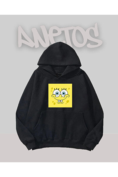 Anetos Sunger Bob Design Negru Față cu imprimeu Swea tricou