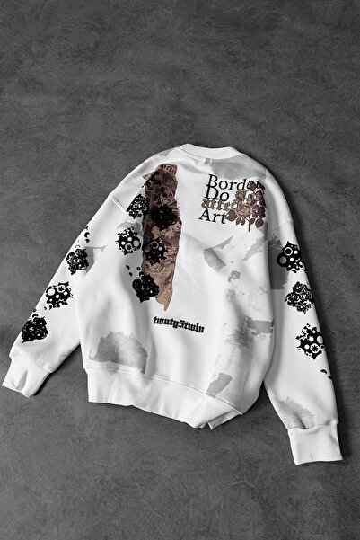 Slatra Ανδρικό φούτερ με λευκό στάμπα με φλοκ, oversize