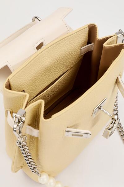 Levidor Yellow Pearl Strap Detailed Handbag