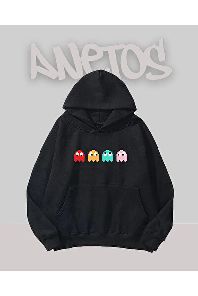 Anetos سويت شيرت بتصميم باك مان 1 مطبوع باللون الأسود من الأمام