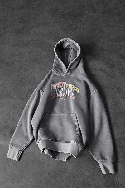 Slatra Ανδρικό φούτερ με κουκούλα με στάμπα, γκρι, που πλένεται, μεγάλου μεγέθους