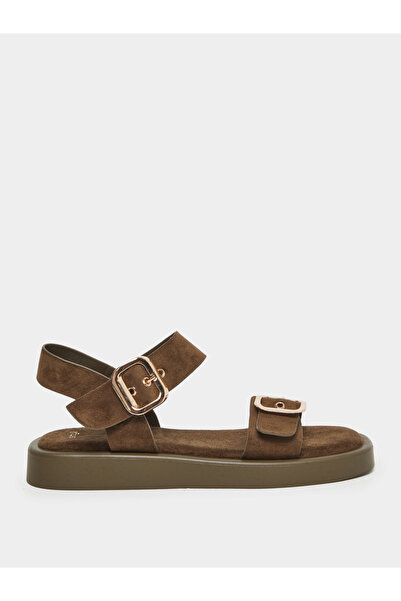 Styli Brown Suede Flat Sandals