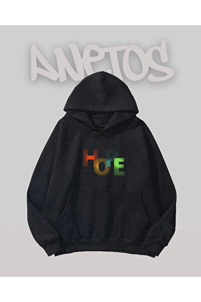 Anetos سويت شيرت أسود مطبوع من الأمام من هوب ديزاين