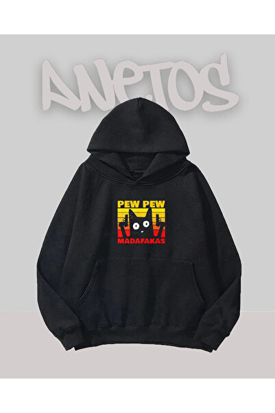 Anetos Pew Pew Design Negru Față cu imprimeu Swea tricou