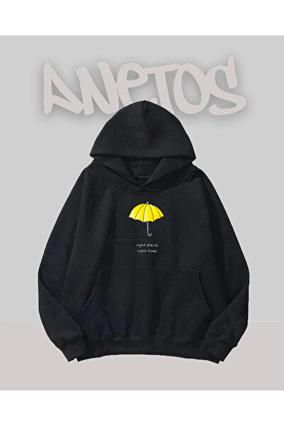 Anetos Design galben umbrelă cu eșarfe negre în față cu imprimeu Swea tricou
