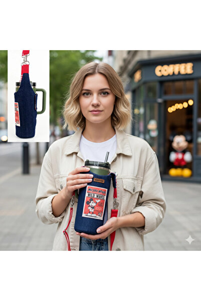 woodycord El Yapımı Mickey Mouse Kot Matara Termos Kılıfı Kulplu Model Quencher Pipetli 1,18
