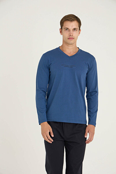 KLY 100% Cotton Men's V-Neck Pajama Set Modern Design