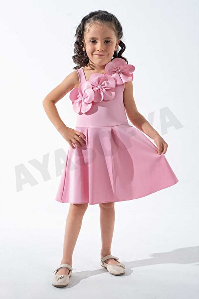 SOFYELLA Prenses Model Çiçekli Pembe Abiye Elbise