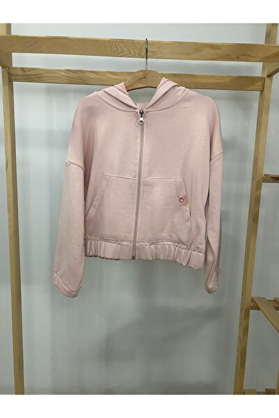 Bonibo Kids Kapüşonlu Toz Pembe Kız Çocuk Crop Hırka