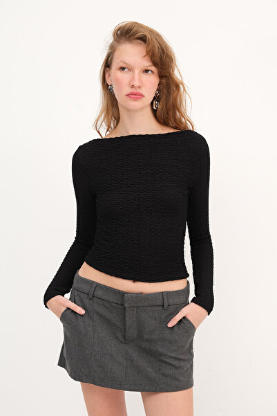 Addax Textured Long Sleeve Blouse B0597