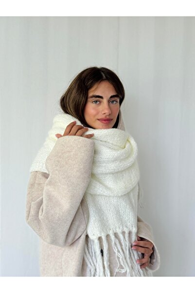 Retrobird Large Size Soft Knitted Scarf Women Ecru