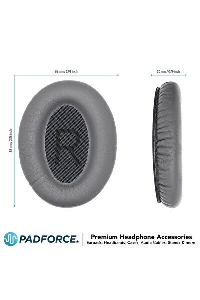PadForce Earpads cushion for Bose QC2, QC15, QC25, QC35/35 II, AE2, SoundTrue/Link – Titanium, Leather