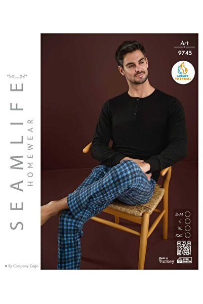 seamlife Set de pijamale termice cu mâneci lungi și decolteu în V pentru bărbați