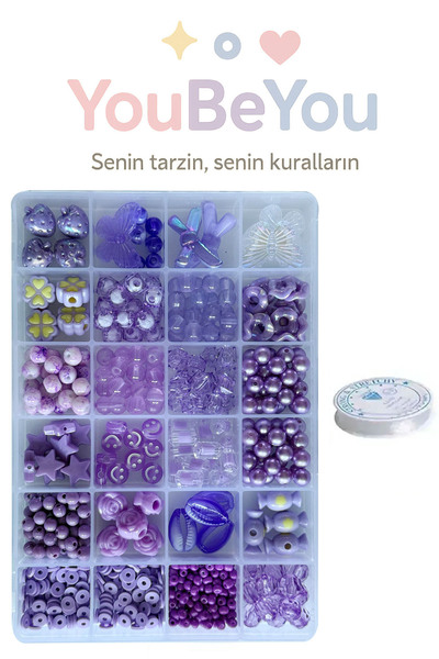 By MO Accessories YENİ SEZON Çocuklar Için Mor - Lila Boncuklarla Takı Yapım Hobi Seti Boncuk Bilekli Kolye Yapma Kiti