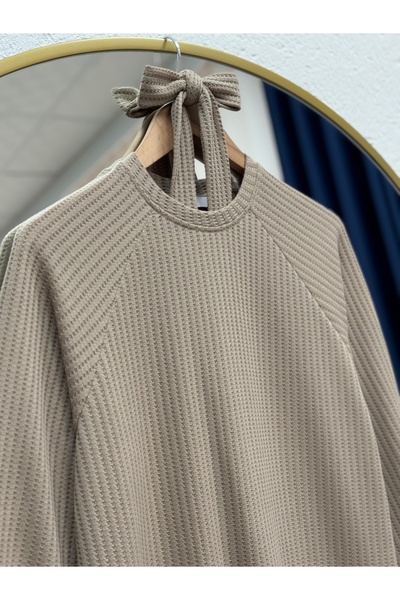 BENAHOLL Φόρεμα Delella Reglan με ζώνη με μανίκια-Gofre-MF1693 Mink