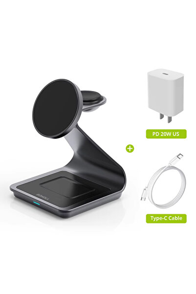 Choice قاعدة شحن 3 في 1 من Bonola مزودة بمقبس أمريكي أسود لأجهزة iPhone 17/16...