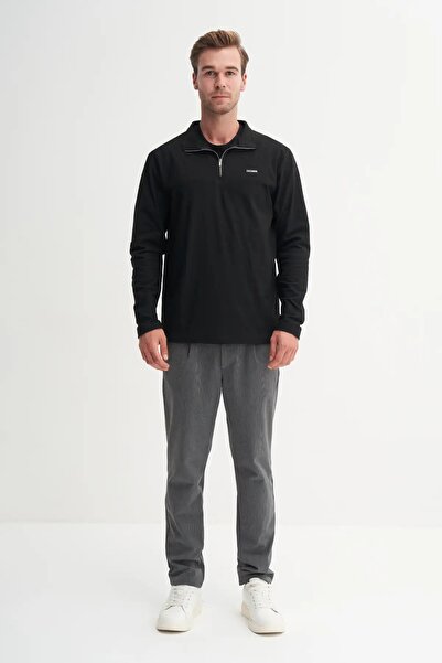 Cazador Regular Fit Lycra Thin Fleece Stand Collar Zippered Sweatshirt-53080