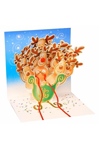 PopShots Minifelicitare 3D de Craciun Renii in sanie