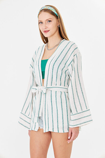 armonika Women's Dark Green Belted Kimono Arm-25Y001073