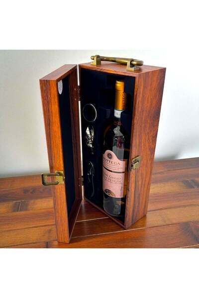velve Set caseta eleganta din lemn Special Wine, cu trei accesorii vin si o s...