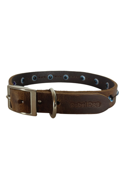 Rebel Dog Hakiki Deri Nazar Boncuklu Köpek Tasması