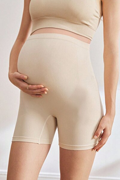 MİSTİRİK Carano Model Rahat Kumaş Bel Toparlayıcı Hamile Şort Ten Renk