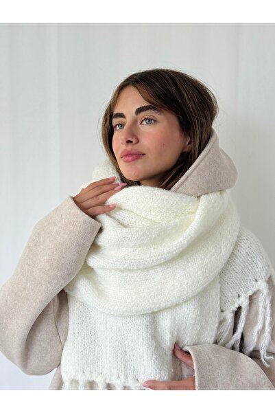 Retrobird Large Size Soft Knitted Scarf Women Ecru