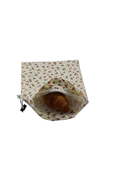 VeraGreen Bag, padded bag for bread 1-2 kg, made of textile, with drawstring and stopper, flowers, size S
