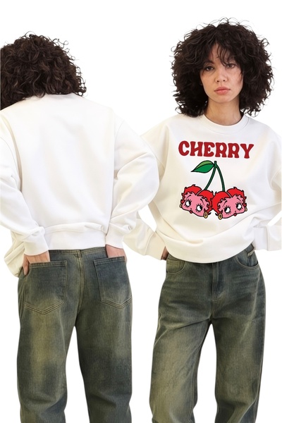 ArtYus Tricou unisex cu mânecă lungă Cherry Betty Boop Transfer cu imprimeu g...