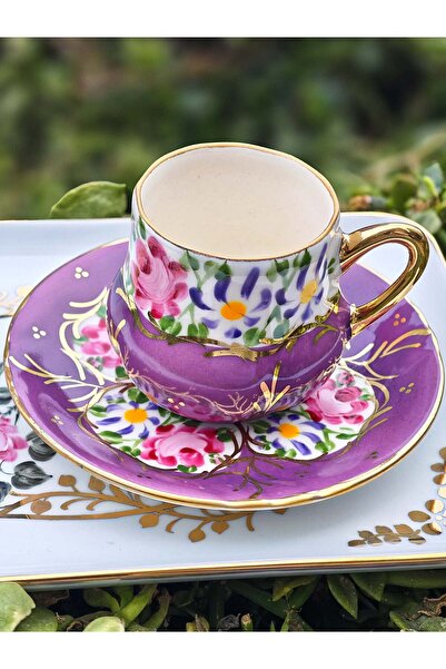 manushum El Boyama Porselen 6lı Set Osmanlı Saray Kahve Fincan Takımı-6renk