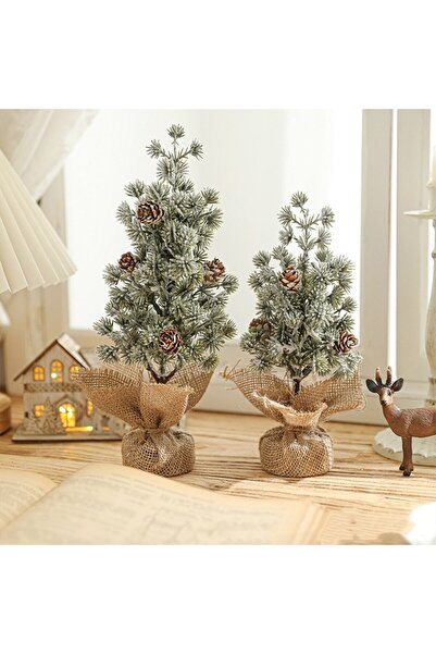 Flippy Small Christmas Tree Table Decoration with White Snowflakes, 27 cm, Green/White