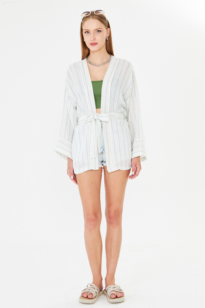 armonika Women's Light Green Belted Kimono Arm-25Y001073