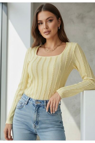 ns nirvana secret New Product Women's Ruffle Fabric Long Sleeve Square Neck B...