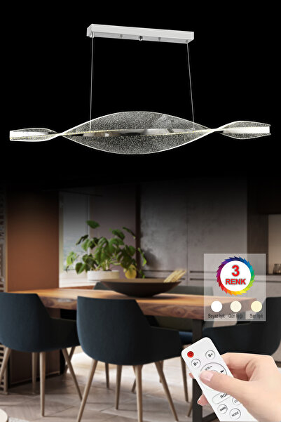 İstanbul Avize Osla Gümüş Yemek Masası Sarkıt 3 Renk Led Modern Kumandalı Ledli Avize