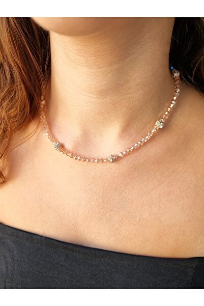 NEMOR STUDIO قلادة تشوكر مرصعة بالزركون الكريستالي الوردي من مجموعة الأناقة ا...