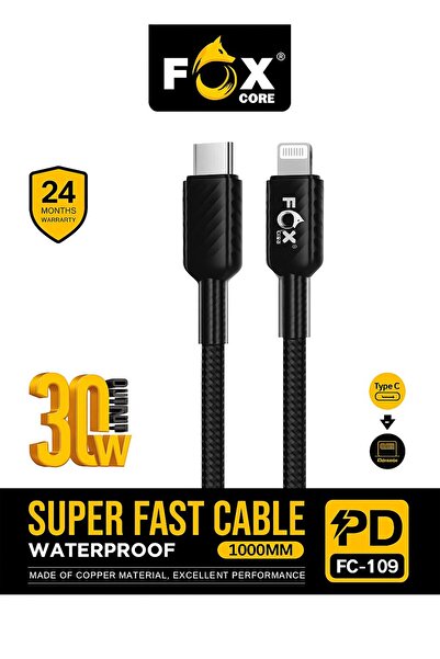 Fox كابل CORE عالي السرعة - مقاوم للماء، يدعم جميع هواتف Android (من Type-C إلى IP 30W)