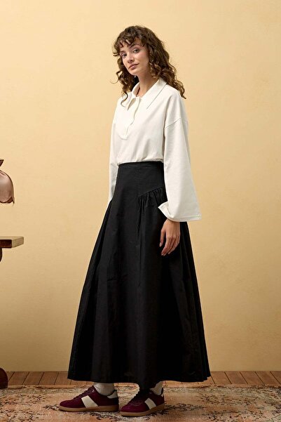 Ceylan Otantik Black Pleated Detail Skirt