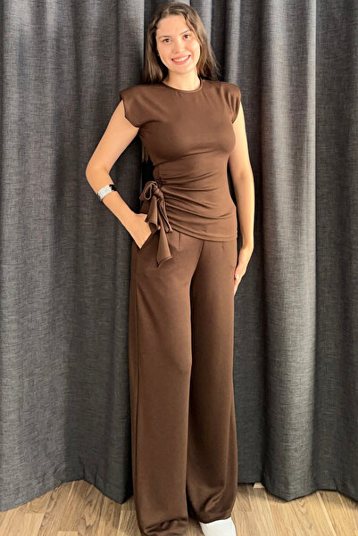 Sorridi Modal Two-Piece Set with Padded Shoulders and Draped Detail with Tie-Up