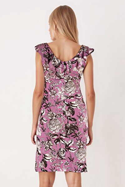 armonika Kadın Gül Kurusu V Yaka Yakası Fırfırlı Kolsuz Elbise ARM-25Y001098